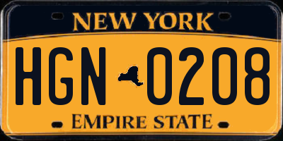 NY license plate HGN0208