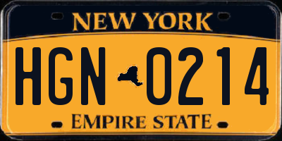 NY license plate HGN0214