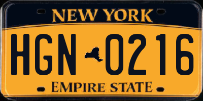 NY license plate HGN0216