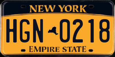 NY license plate HGN0218