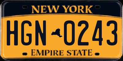 NY license plate HGN0243