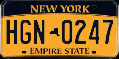 NY license plate HGN0247