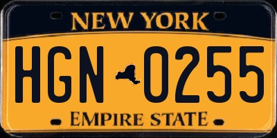 NY license plate HGN0255