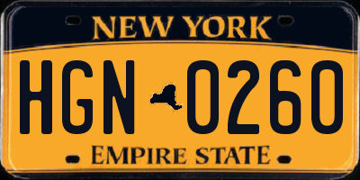 NY license plate HGN0260