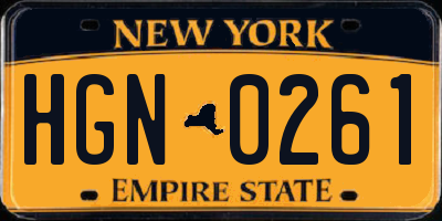 NY license plate HGN0261