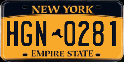 NY license plate HGN0281