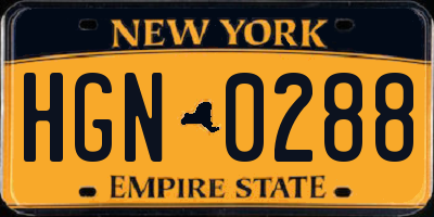 NY license plate HGN0288