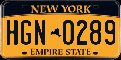 NY license plate HGN0289