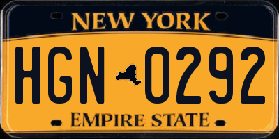 NY license plate HGN0292