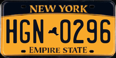 NY license plate HGN0296