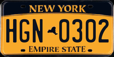 NY license plate HGN0302