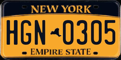 NY license plate HGN0305