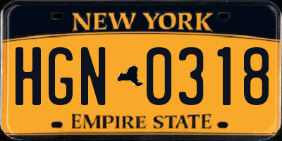 NY license plate HGN0318