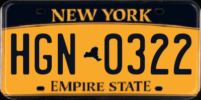 NY license plate HGN0322