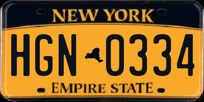 NY license plate HGN0334