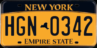 NY license plate HGN0342