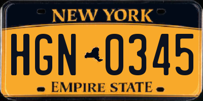 NY license plate HGN0345
