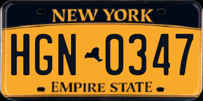 NY license plate HGN0347