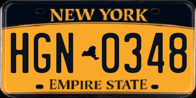 NY license plate HGN0348