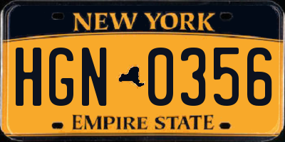 NY license plate HGN0356