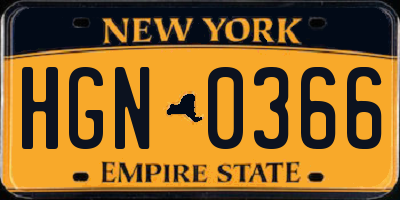 NY license plate HGN0366