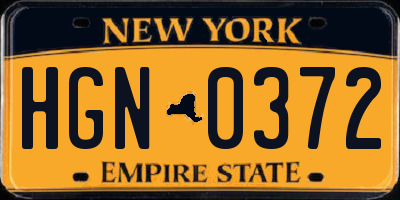 NY license plate HGN0372