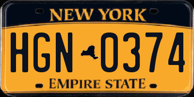 NY license plate HGN0374