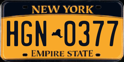 NY license plate HGN0377