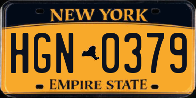 NY license plate HGN0379