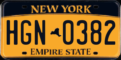 NY license plate HGN0382