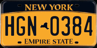 NY license plate HGN0384