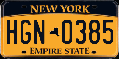 NY license plate HGN0385