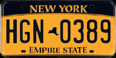 NY license plate HGN0389