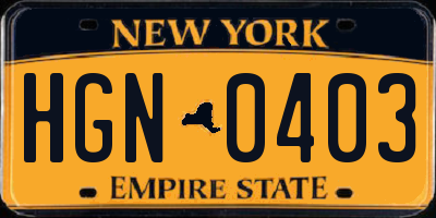 NY license plate HGN0403