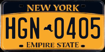 NY license plate HGN0405