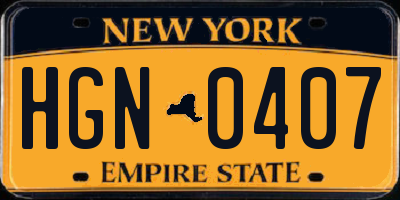 NY license plate HGN0407