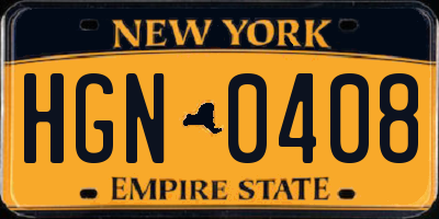 NY license plate HGN0408