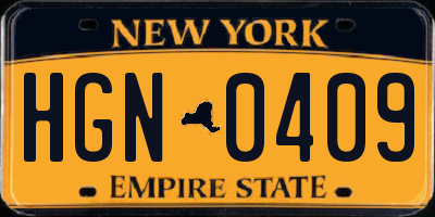 NY license plate HGN0409