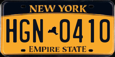 NY license plate HGN0410