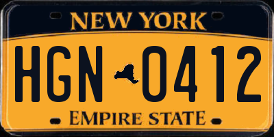 NY license plate HGN0412