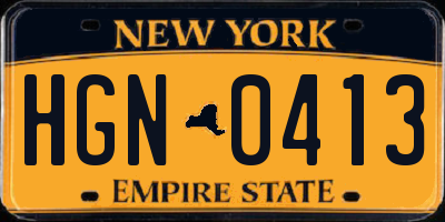 NY license plate HGN0413