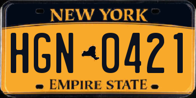 NY license plate HGN0421