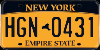 NY license plate HGN0431