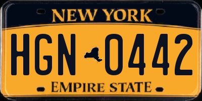 NY license plate HGN0442