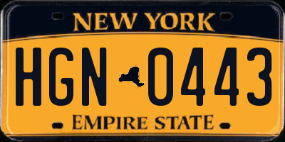 NY license plate HGN0443