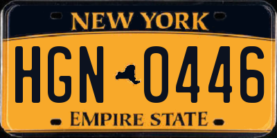 NY license plate HGN0446