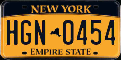 NY license plate HGN0454