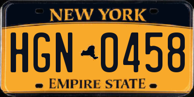 NY license plate HGN0458