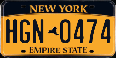 NY license plate HGN0474