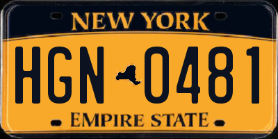 NY license plate HGN0481